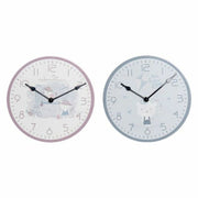 Wall Clock DKD Home Decor Blue Pink Wood Metal Plastic MDF Wood Children's Bird 24 x 3 x 24 cm (2 Units)