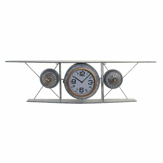 Relógio de Parede DKD Home Decor Cristal Ferro Avião Madeira MDF Cinzento escuro (120 x 21 x 33.5 cm)