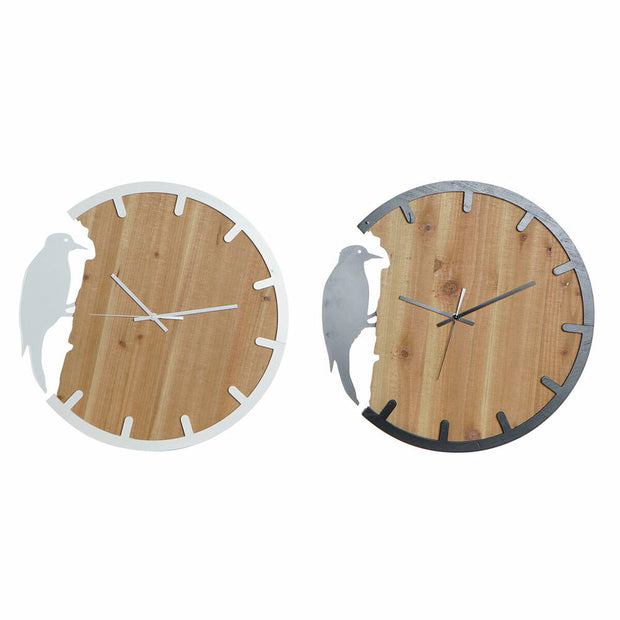 Horloge Murale DKD Home Decor Noir Marron Blanc Fer Oiseau 50 x 4 x 50 cm Bois MDF (2 Unités)