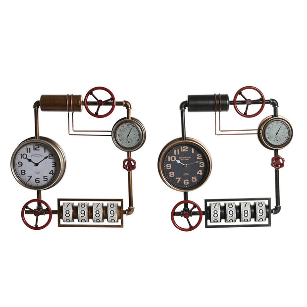 Relógio de Parede DKD Home Decor 57 x 9,5 x 57 cm Cristal Vermelho Preto Dourado Ferro Vintage (2 Unidades)