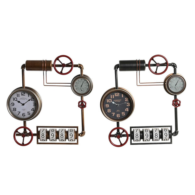 Horloge Murale DKD Home Decor 57 x 9,5 x 57 cm Verre Rouge Noir Doré Fer Vintage (2 Unités)