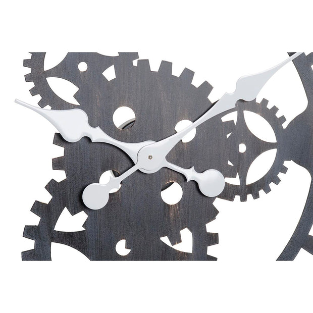 Relógio de Parede DKD Home Decor Preto Natural Ferro Plástico Madeira MDF Engrenagens 76 x 4,5 x 76 cm (2 Unidades)