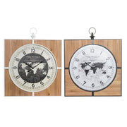 Relógio de Parede DKD Home Decor Preto Branco Ferro Vintage 60 x 4,5 x 60 cm Madeira MDF Mapa do Mundo (2 Unidades)