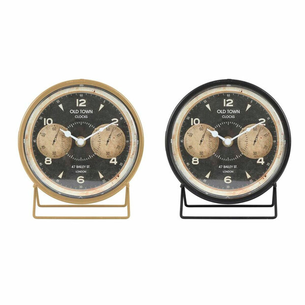 Horloge de table DKD Home Decor 12 x 5 x 14 cm Noir Doré Fer PVC Vintage (2 Unités)