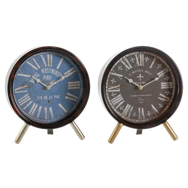 Horloge de table DKD Home Decor Bleu Noir Multicouleur Métal Verre Vintage 20,5 x 5 x 24 cm (2 Unités)