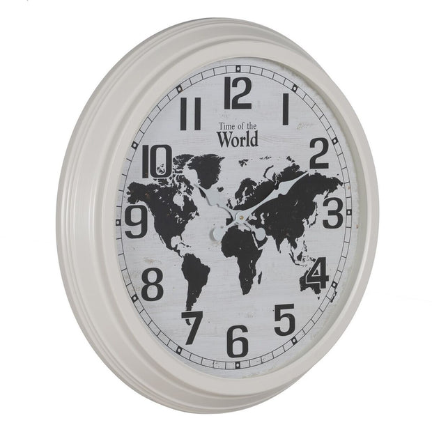 Wall Clock World Map White Black Iron 70 x 70 x 6,5 cm