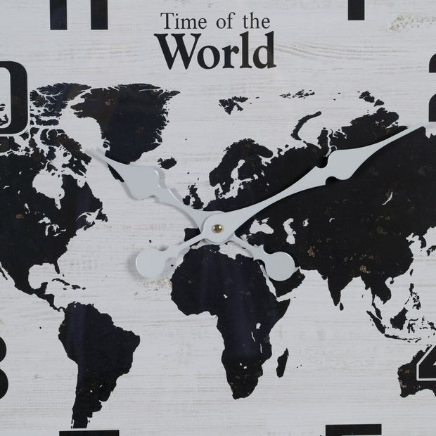 Horloge Murale Mappemonde Blanc Noir Fer 70 x 70 x 6,5 cm