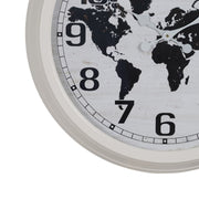 Horloge Murale Mappemonde Blanc Noir Fer 70 x 70 x 6,5 cm